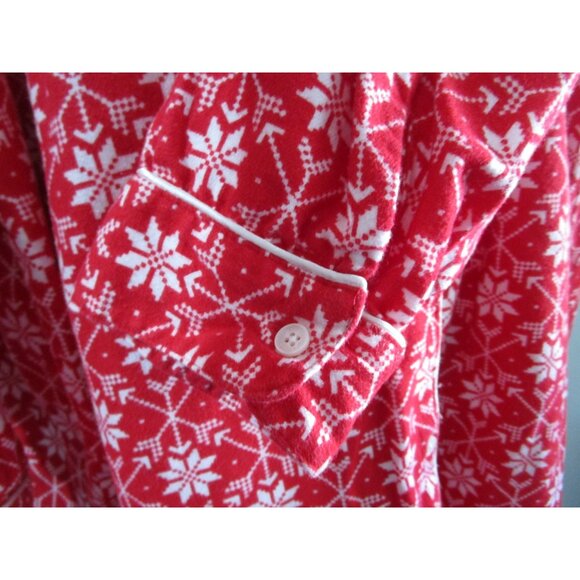 Lands End Red White Snowflake Flannel Button Up Nightshirt GUC Ladies 1X Long - Picture 8 of 16